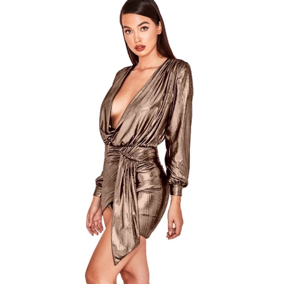 Gold Rush New Year Long Sleeve Metallic Mini Dress - Picture 1 of 7